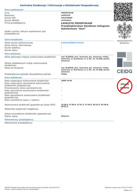 Centralna Ewidencja i Informacja o Działalności Gospodarczej – .